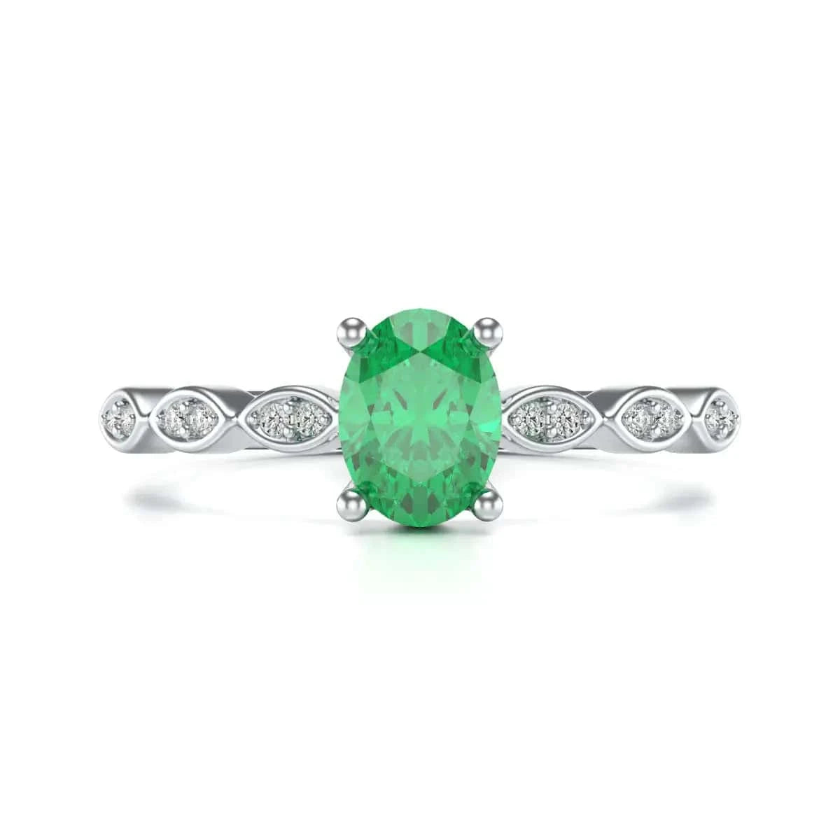 18ct Gold Natural Emerald merquise shoulder Engagement - Oval 