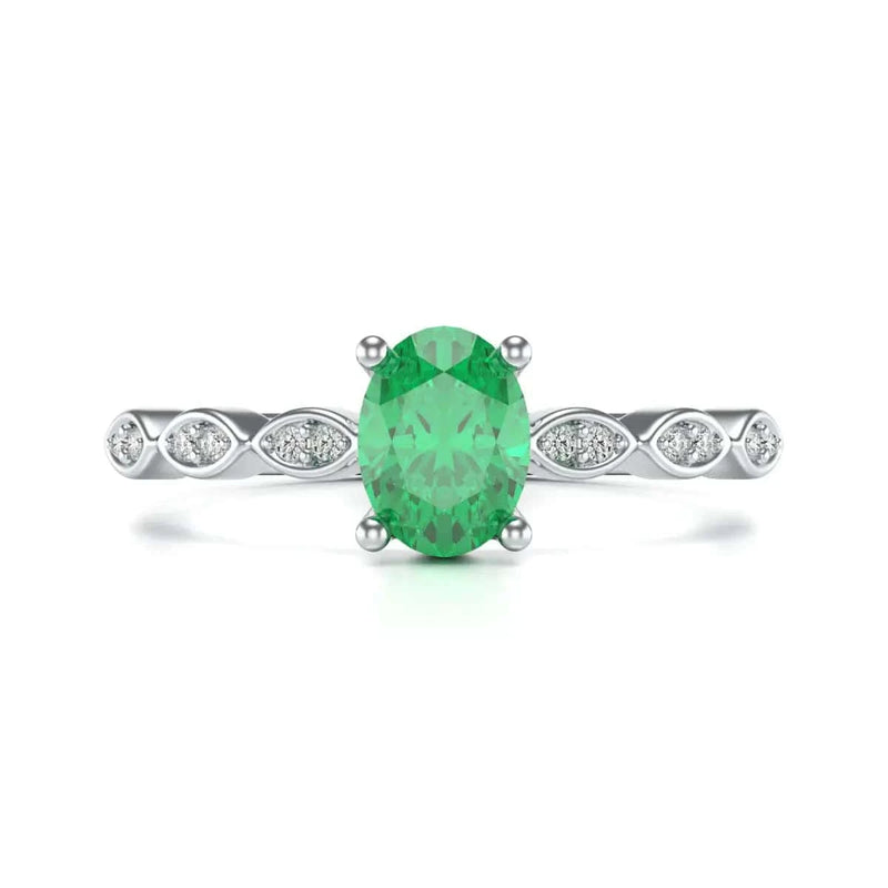 18ct Gold Natural Emerald merquise shoulder Engagement - Oval 