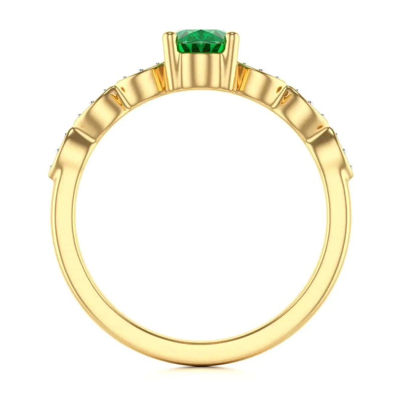 18ct  Gold Natural Emerald merquise shoulder Engagement ring