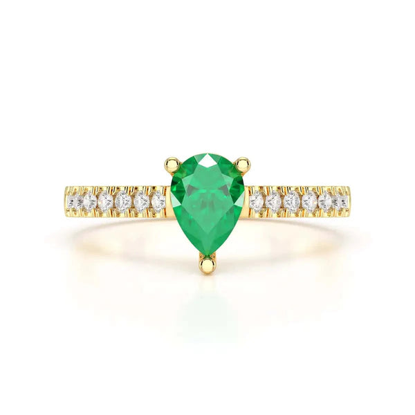 18ct Rose Gold Pear Emerald with Diamond  shoulder Engagement Ring