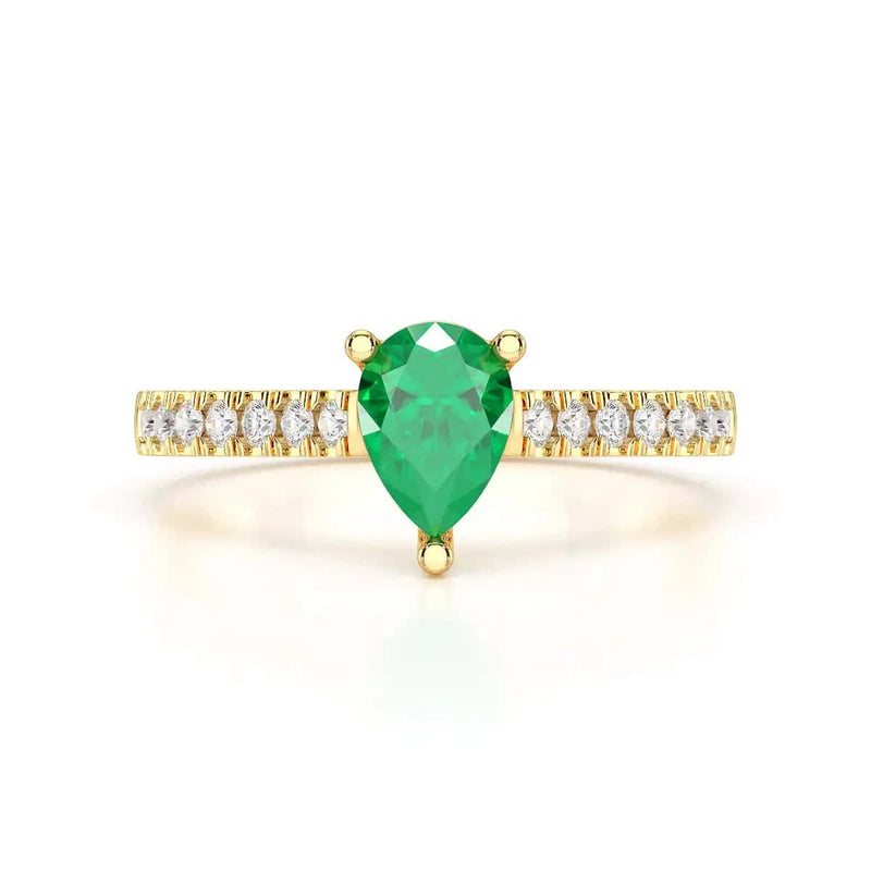 18ct Gold Pear Emerald with Diamond  Engagement Ring