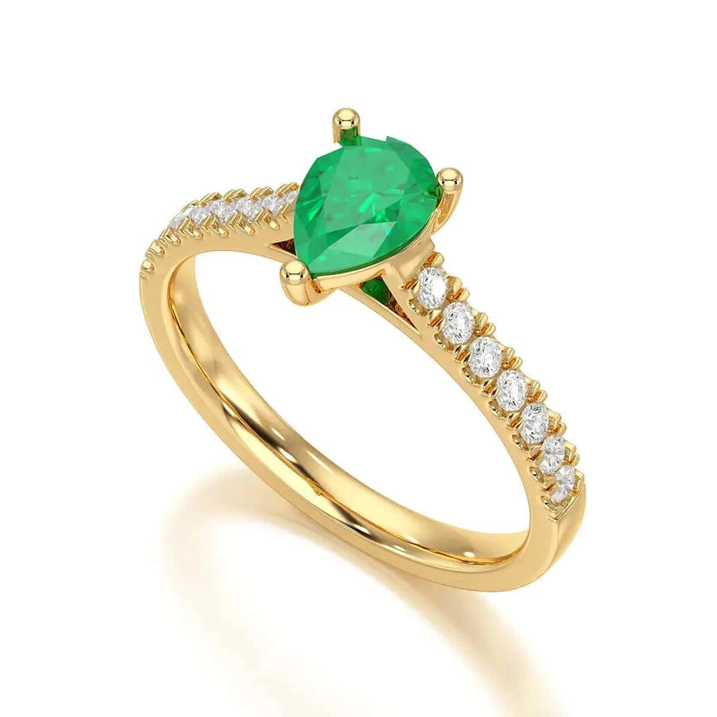 18ct Gold Pear Emerald with Diamond Set Shoulders Engagement Ring