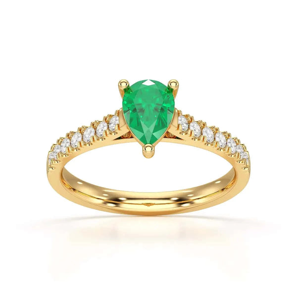 18ct Rose Gold Pear Emerald with Diamond  shoulder Engagement Ring