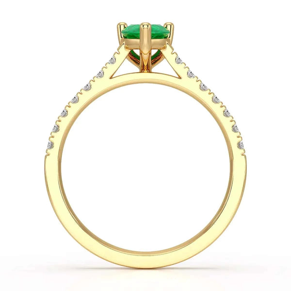 18ct Rose Gold Pear Emerald with Diamond  shoulder Engagement Ring