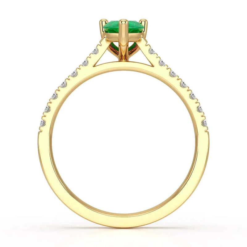 18ct Gold Pear Emerald with Diamond Shoulder  Engagement Ring