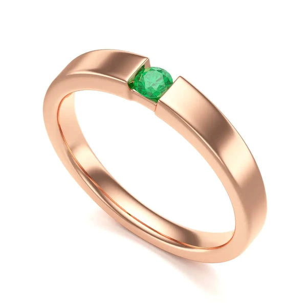 18ct Red Gold Tension set Emerald Ring - Round