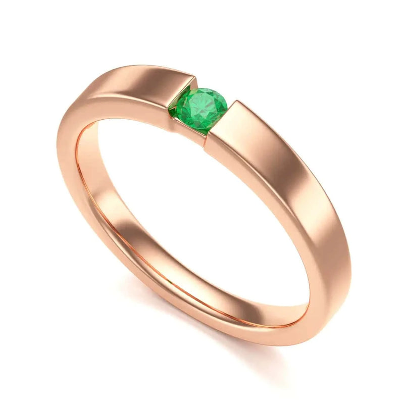 18ct Red Gold Tension set Emerald Ring - Round Shape