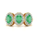 18ct Rose Diamond Halo 3 Emeralds Ring 
