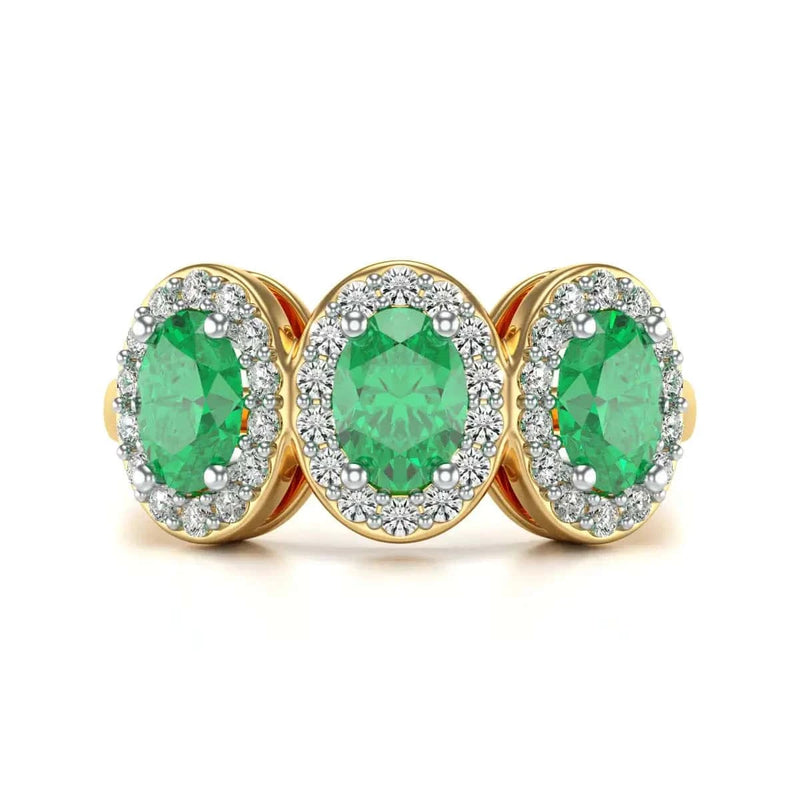 18ct Rose Diamond Halo 3 Emeralds Ring 
