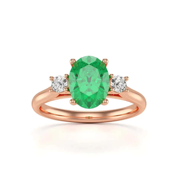 18ct Rose Gold Diamond oval shape Emerald Engagement Ring 