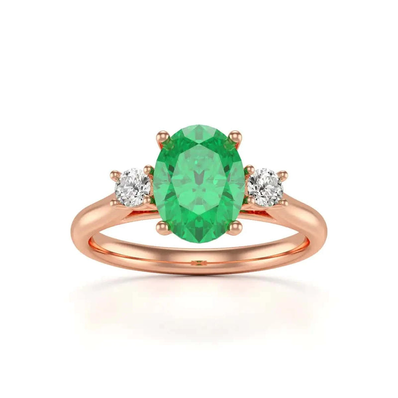 18ct Rose Gold Diamond Emerald Engagement Ring  Oval Shape