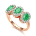 18ct Rose Gold Diamond Halo 3 Emeralds engagement Ring - Oval 