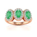 18ct Rose Gold Diamond Halo 3 Emeralds engagement Ring - Oval Shape
