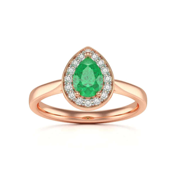  White Gold Diamond Halo Emerald  Ring 