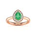 18ct Rose Gold Diamond Halo Emerald Engagement Ring - Pear Shape