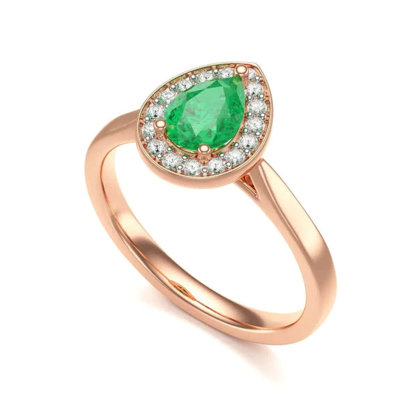  White Gold Diamond Halo Emerald  Ring 