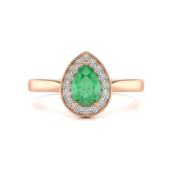  White Gold Diamond Halo Emerald  Ring 
