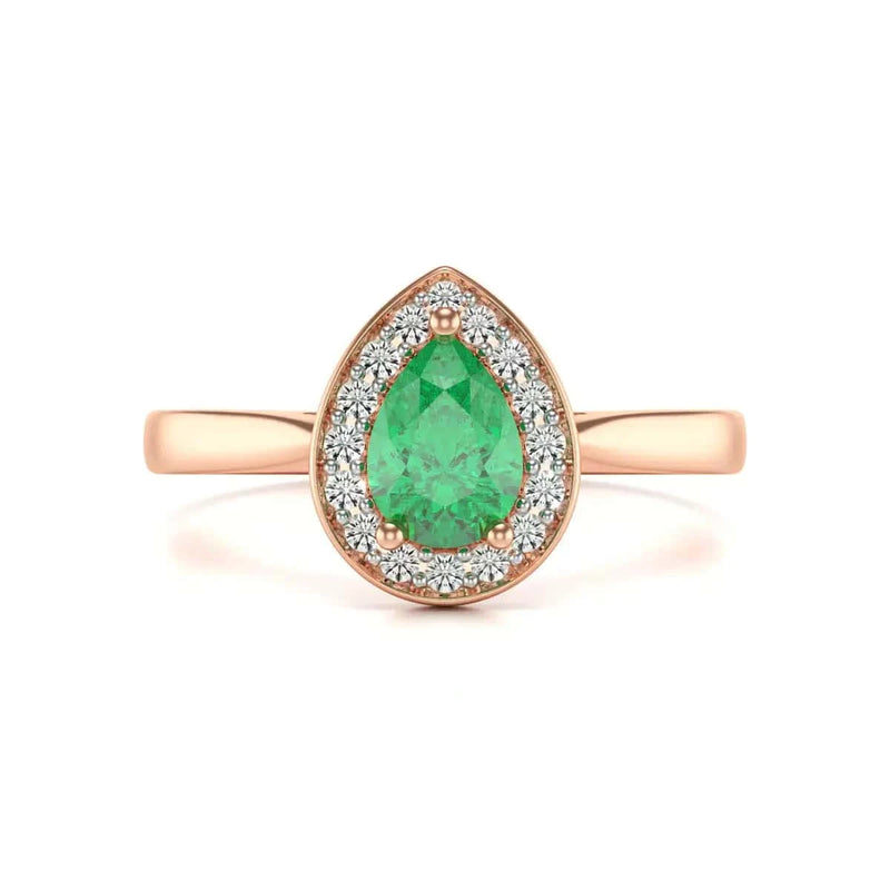 18ct Rose Gold Diamond Halo Emerald Ring 
