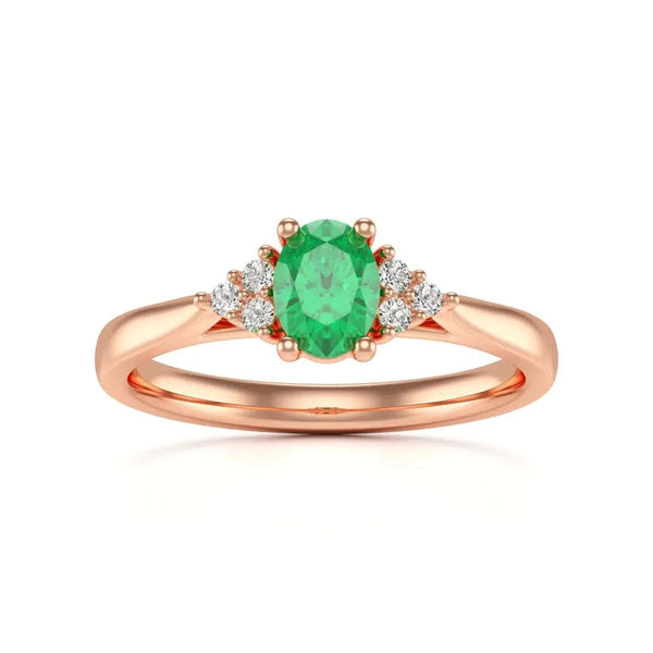 18ct Rose Gold Diamond Trefoil Emerald Ring 