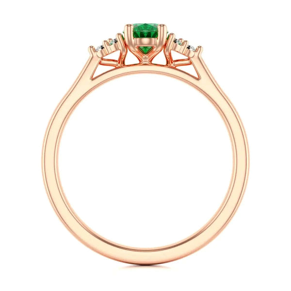 18ct Rose Gold Diamond Trefoil Emerald Ring 
