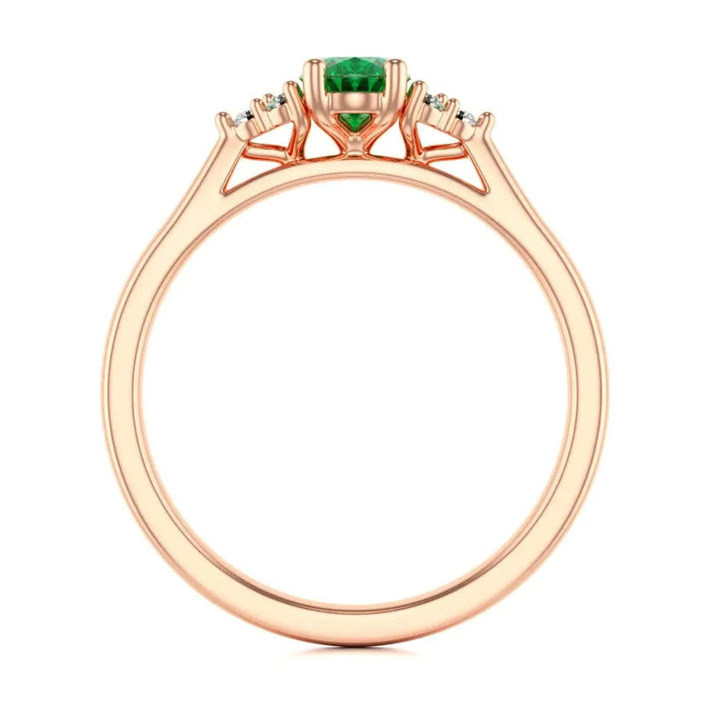 18ct Rose Gold Diamond Trefoil Emerald Engagement Ring 