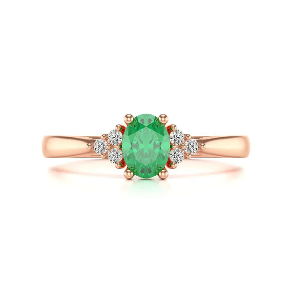 18ct Rose Gold Diamond Trefoil Emerald Ring 