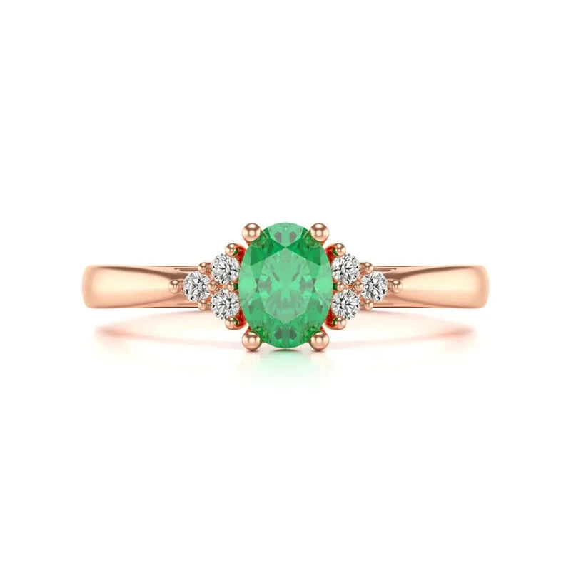 18ct Rose Gold Diamond Trefoil Emerald Ring 