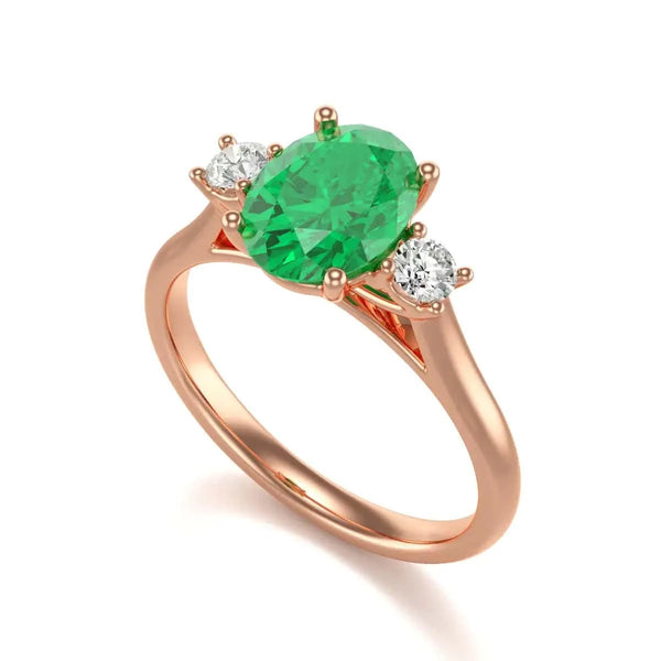 18ct Rose Gold Diamond oval shape Emerald Engagement Ring 
