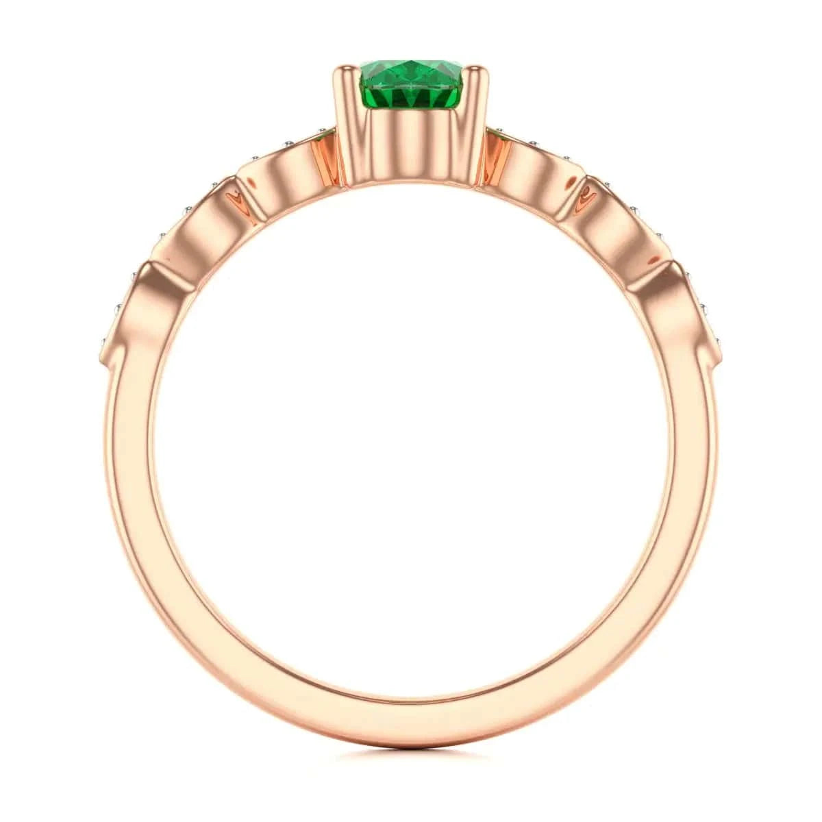 18ct Rose Gold Natural Emerald merquise shoulder Engagement ring - oval 