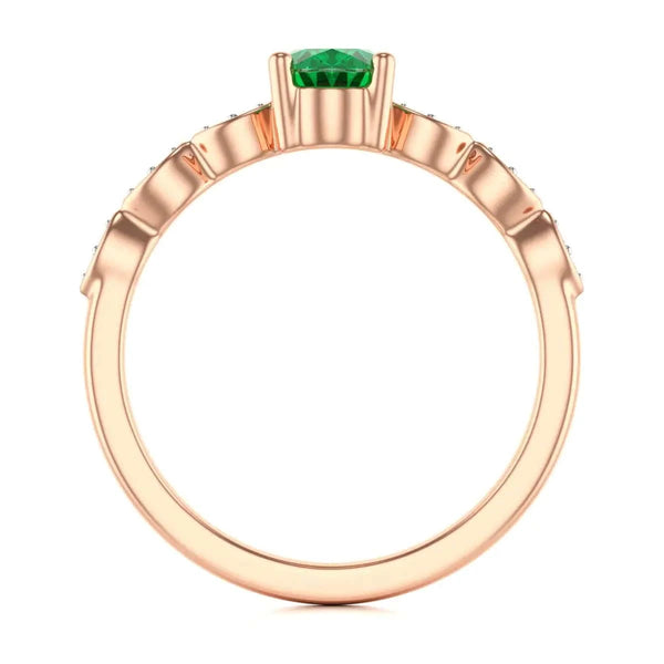 18ct Rose Gold Natural Emerald merquise shoulder Engagement ring 