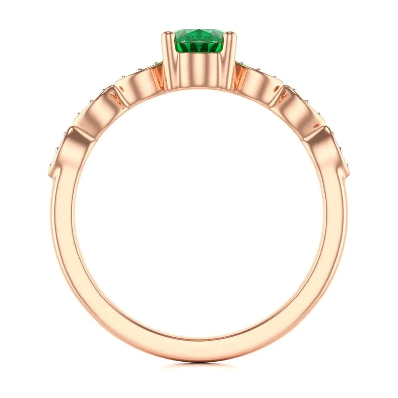 18ct Rose Gold Natural Emerald merquise shoulder Engagement ring - oval 