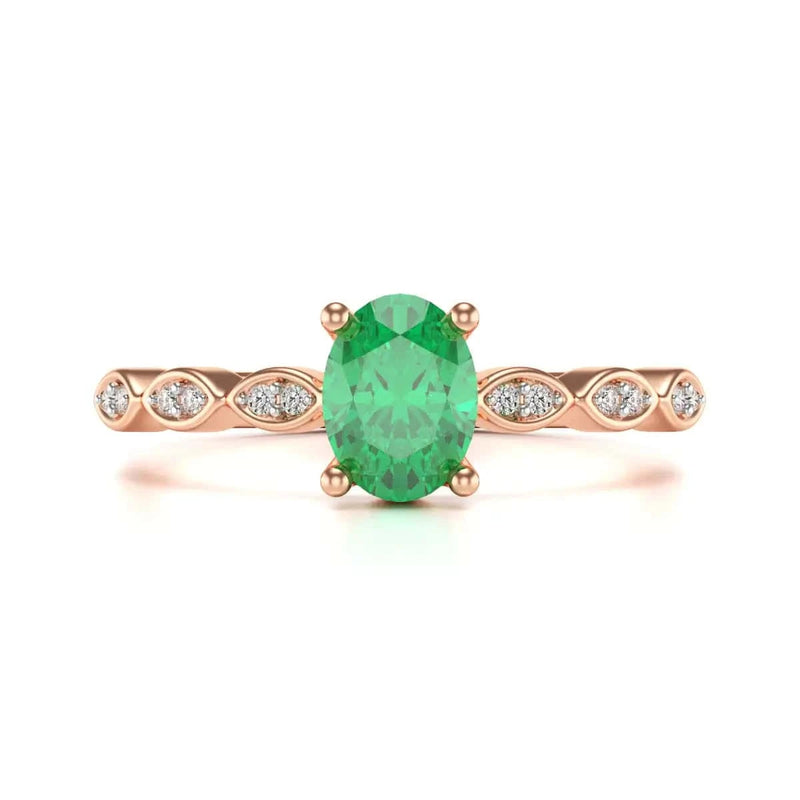 18ct Rose Gold Natural Emerald merquise shoulder Engagement ring 