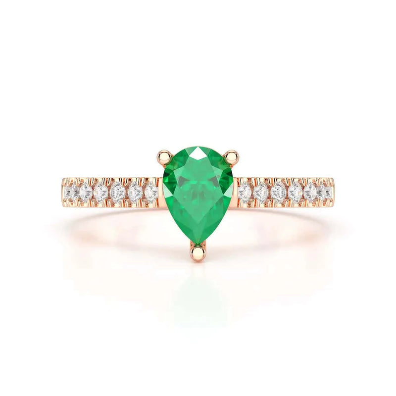 18ct Rose Gold Pear Emerald with Diamond  Engagement Ring