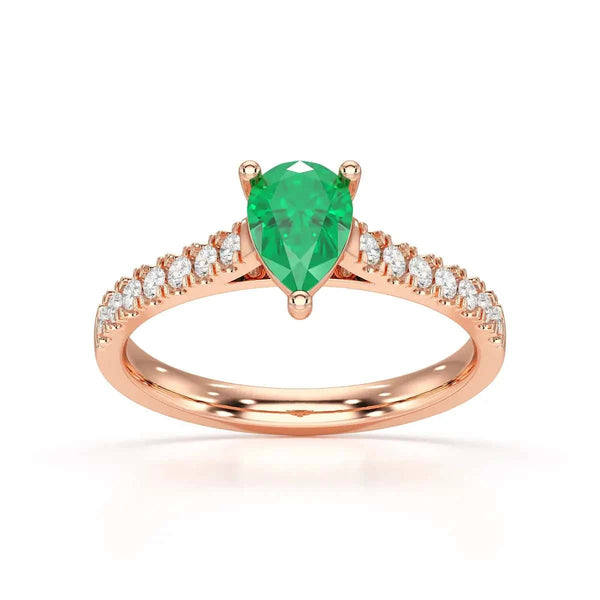 18ct Rose Gold Pear Emerald with Diamond  shoulder Engagement Ring