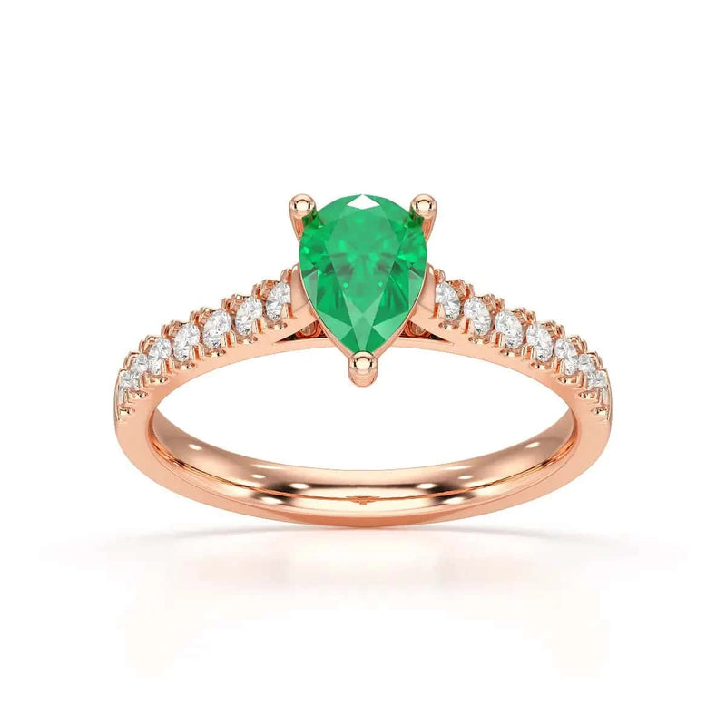 18ct Rose Gold Pear Emerald with Diamond Set Shoulders Ring