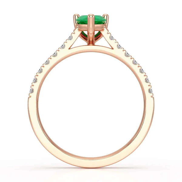 18ct Rose Gold Pear Emerald with Diamond  shoulder Engagement Ring