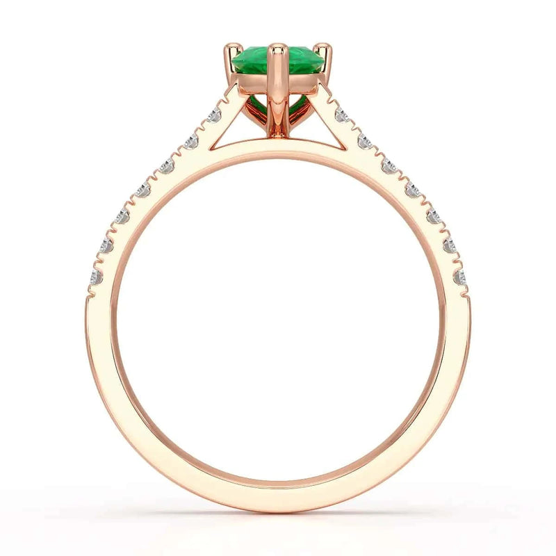 18ct Rose Gold Pear Emerald with Diamond  shoulder Engagement Ring