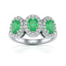 18ct White Gold Diamond Halo 3 Emeralds Ring - Oval Shape