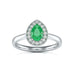 18ct White Gold Diamond Halo Emerald Engagement Ring - Pear Shape
