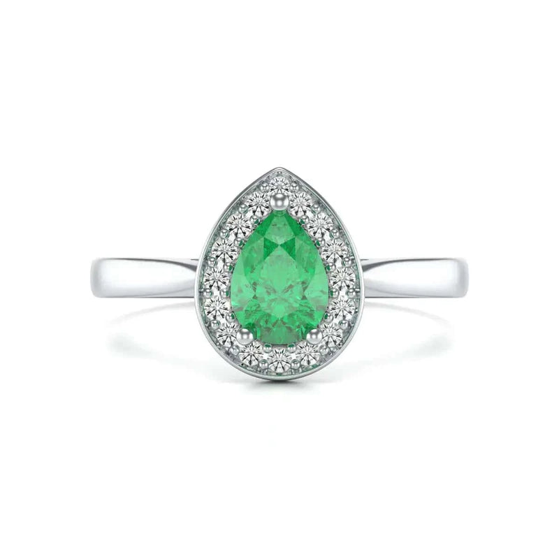 18ct White Gold Diamond Halo Emerald  Ring 