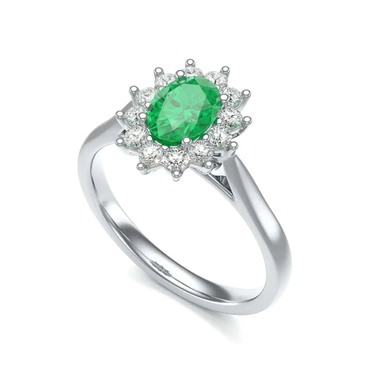 18ct White Gold Halo Emerald Engagement Ring - Oval Shape