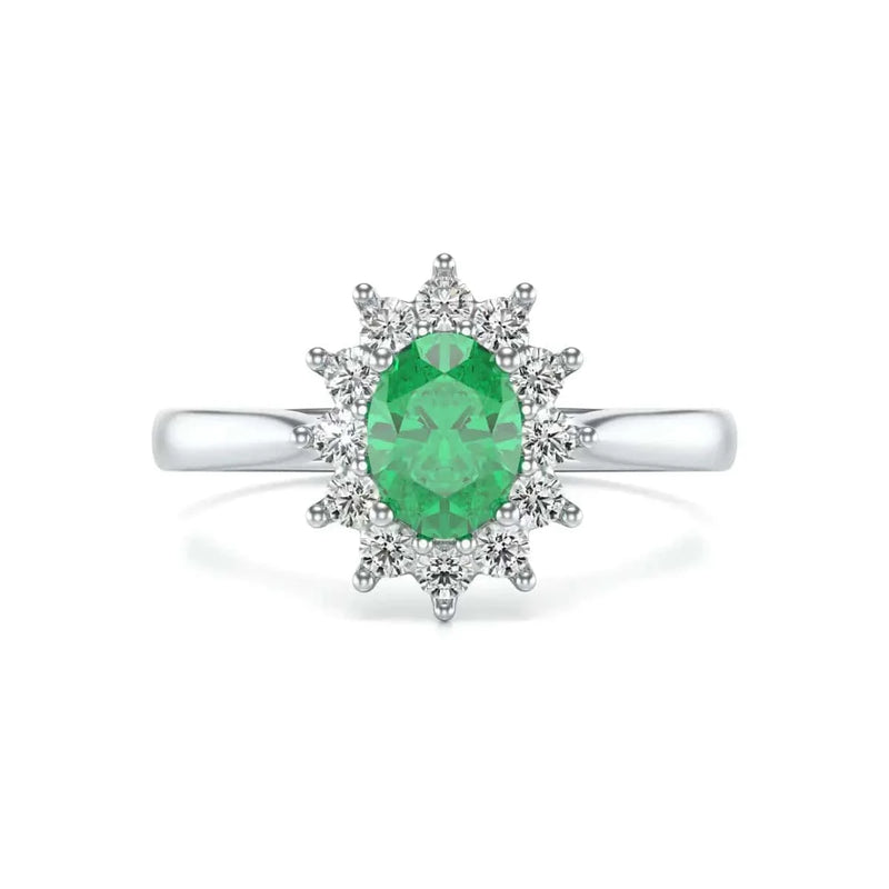 18ct White Gold Halo Emerald Engagement Ring  oval shape