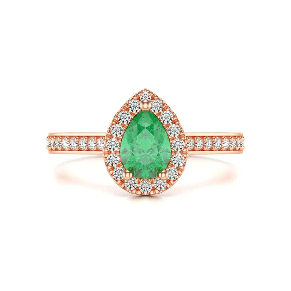 rose Gold Diamond Halo Emerald Engagement Ring 