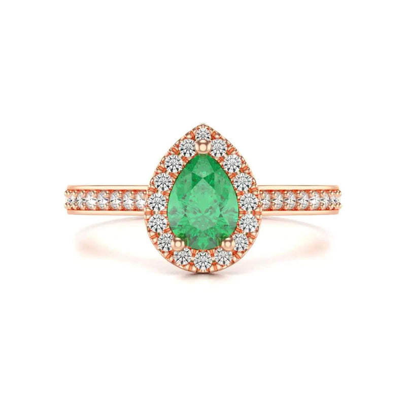 18ct rose Gold Diamond Halo Emerald Engagement Ring - Pear