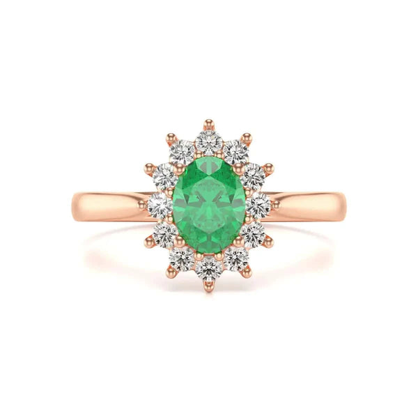 18ct rose Gold Halo Emerald Engagement Ring 