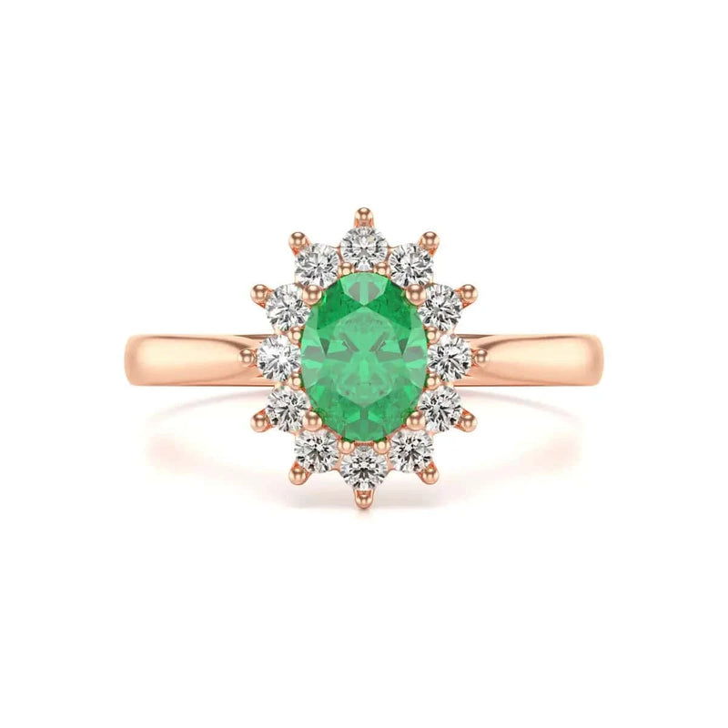 18ct rose Gold Halo Emerald Engagement Ring - Oval 