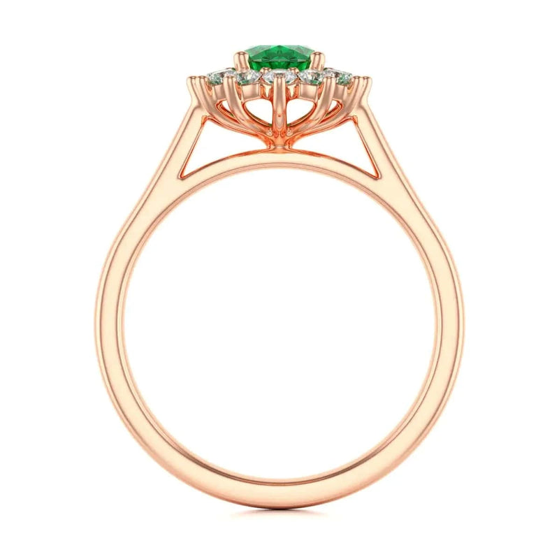18ct rose Gold Halo Emerald Engagement Ring 