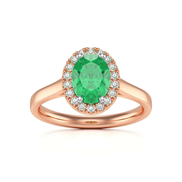 Rose gold Gold Halo Emerald Engagement Ring - Oval Shape