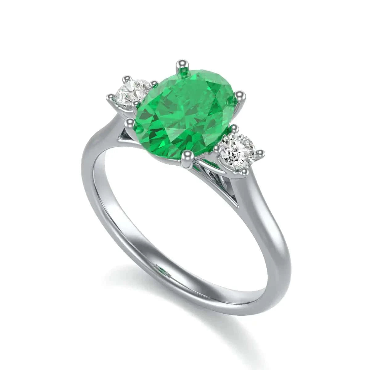 18ct white Gold Diamond Emerald Engagement Ring  Oval Shape