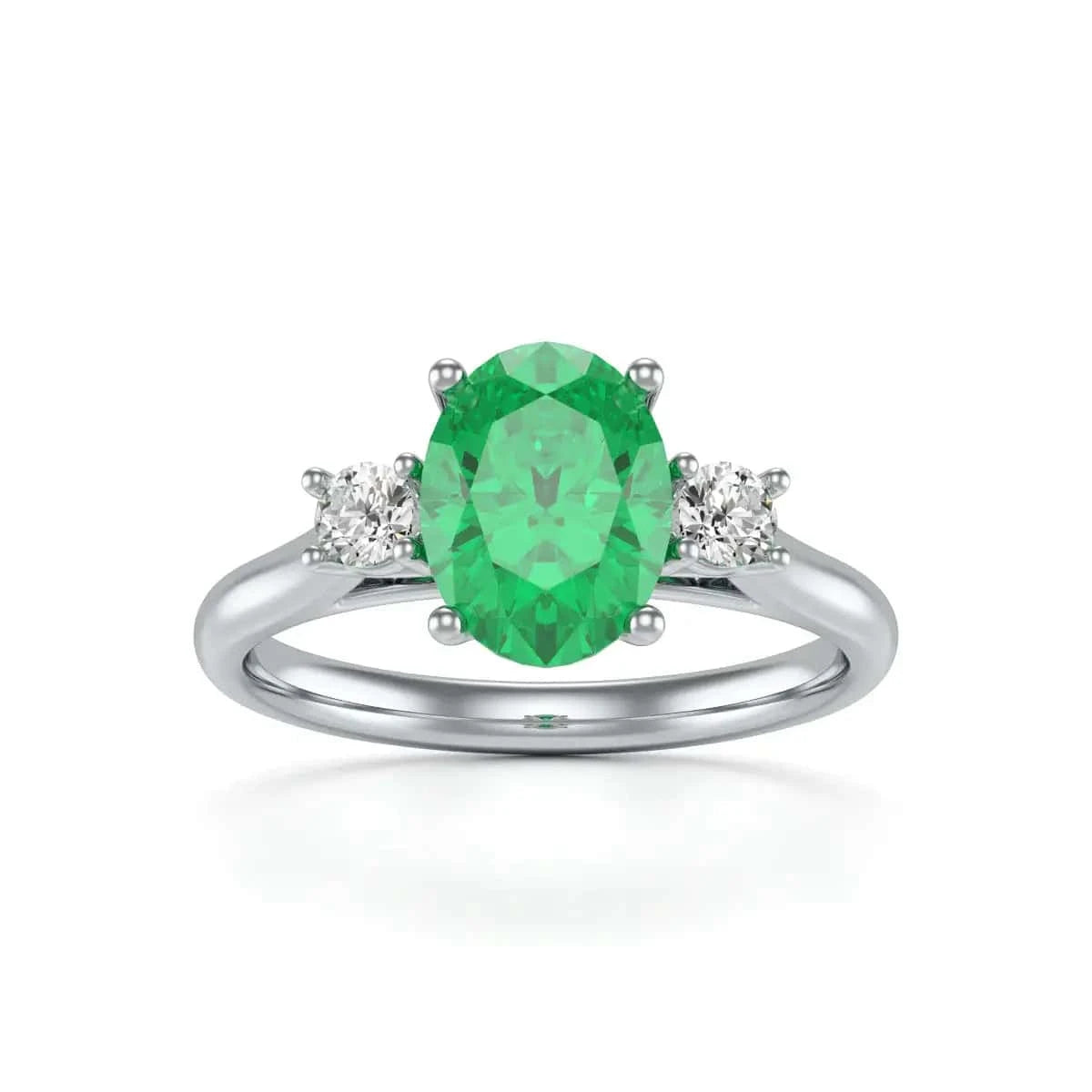 18ct white Gold Diamond Emerald Engagement Ring  Oval Shape